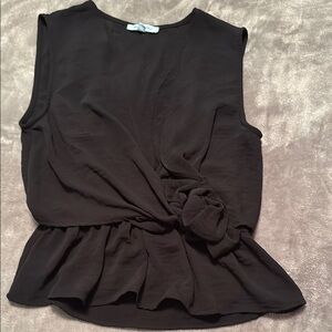 She + Sky Black Tie Front Peplum Blouse
